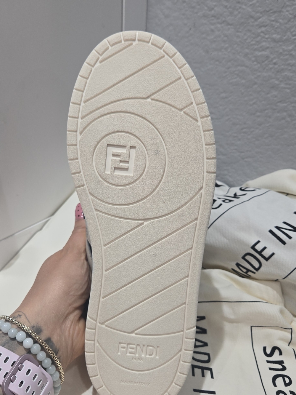 Fendi Black and White Low Top Sneaker with Brown Sole - Picture 3 of 3